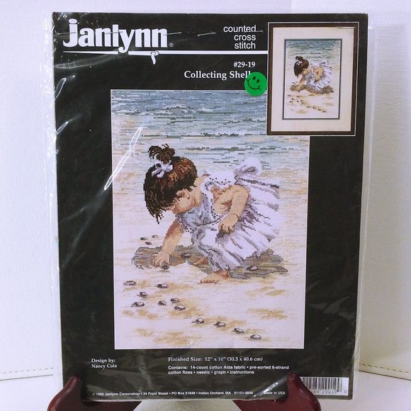 Vintage '96 Janlynn #29-19 Cross-Stitch Kit 'Collecting Shells' by Nancy Cole - Picture 1 of 7